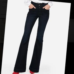 Express Black Flare Jeans with Stacked Buttons